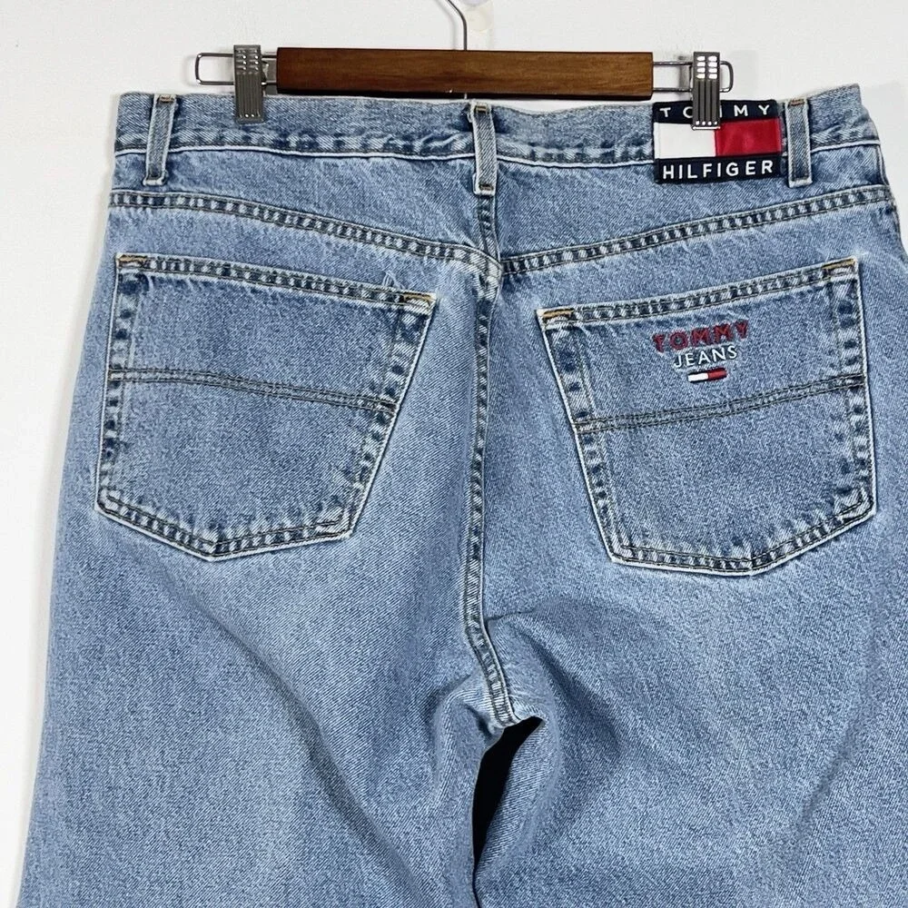 Vtg Tommy Hilfiger Jeans Mens Sz 38/30 Fits 34x29 Blue Baggy Tapered Y2K 90s